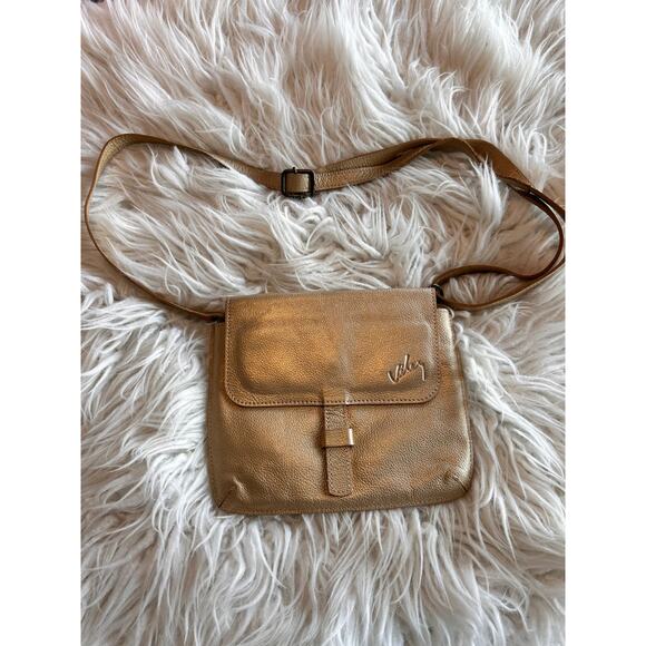 Velez Women's Gold‎ Metallic Leather Crossbody Bag Everyday Minimalist Timeless - Picture 1 of 10